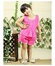 Junitos Pure Cotton Woven Sleeveless Striped Coordinating Top & Shorts Set - Pink