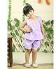 Junitos Pure Cotton Woven Sleeveless Striped Coordinating Top & Shorts Set - Purple