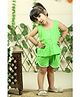 Junitos Pure Cotton Woven Sleeveless Frill Detailed Striped Top & Shorts Set - Green