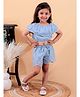 Junitos  Cotton Woven Sleeveless Trim Detailed Top & Shorts Set - Sky Blue