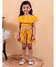 Junitos  Cotton Woven Sleeveless Trim Detailed Top & Shorts Set - Mustard