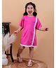 Junitos Cotton Woven Half Sleeves  Striped & Frill Detailed Dress - Pink