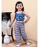 Junitos Pure Cotton Woven Sleeveless Geometric Printed Top & Pants Set - Blue