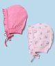 Babyhug 100% Cotton Interlock Solid Knit Cap Mittens & Booties With Floral Print Pack of 2 Pink - Diameter 15 cm