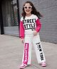 OLLINGTON ST. Set Of Knit Text Printed Winter Wear Sweatshirt & Bottom - White & Pink