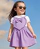 Babyoye 100% Cotton Knit Frocks with Inner Tee with Short Sleeves and Bow Applique in White & Purple