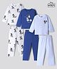 Bonfino Disney 100% Cotton Interlock Knit T-Shirt & Pyjama Night Suit with Mickey Mouse Graphic Print in White & Blue Pack of 3