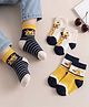 Cute Walk by Babyhug Knit Ankle Length Antibacterial Socks With Giraffe & Striped Design Pack Of 3 - Navy Yellow & White