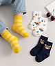 Cute Walk by Babyhug Non Terry Knit Anti-bacterial Ankle Length Striped Socks With Animal Design Pack of 3 -  Black, White & Yellow