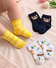 Cute Walk by Babyhug Non Terry Knit Anti-bacterial Ankle Length Striped Socks With Animal Design Pack of 3 -  Black, White & Yellow