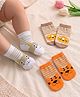 Cute Walk by Babyhug Knit Ankle Length Antibacterial Socks with Stripes & Animals Design Pack of 3 - White & Orange