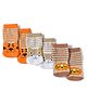 Cute Walk by Babyhug Knit Ankle Length Antibacterial Socks with Stripes & Animals Design Pack of 3 - White & Orange
