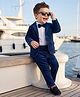 Robo Fry Cotton Woven Full Sleeves Solid Bow Appliqued T-Shirt & Pant Set With Blazer - Navy Blue
