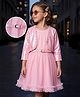 Hola Bonita Glitter Mesh Knit Three Fourth Sleeves Party Dress With  Shimmered Shrug & Belt- Pink
