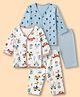 OHMS Single Jersey Knit Full Sleeves Co-ord T-Shirt & Pyjama Night Suit with Animal Vehicles & Boat Print Pack of 2 - White & Blue