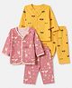 OHMS Single Jersey Knit Full Sleeves T-shirt & Pyjama Co-ords Night Suit With Giraffe & Car Print Pack of 2 - Yellow & Pink