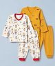 OHMS Single Jersey Full Sleeves T-Shirt & Jogger Night Suit with Vehicle & Bear Print in Yellow & White Pack of 2