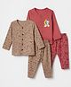 OHMS Single Jersey Knit Full Sleeves T-Shirt & Pyjama Night Suit with Mushroom Print in Brown Pack of 2