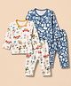 OHMS Single Jersey Knit Full Sleeves T-Shirt & Pyjama Night Suit with Car & Animal Print Pack of 2 in Blue & White