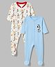 OHMS Single Jersey Knit Full Sleeves Sleep Suit with Animal Print Pack of 2 - Sky Blue & Cream