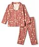 OHMS Single Jersey Knit Full Sleeves Co-ord Shirt & Pajama Night Suit with Giraffe Rainbow Print - Coral