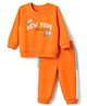 Doodle Poodle 100% Cotton Looper Terry Knit Full Sleeves Winter Wear Suit With Text Print - Orange