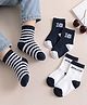 Cute Walk by Babyhug Non Terry Knit Anti-bacterial Ankle Length Striped Sock With Text Design Pack of 3 - White & Black