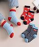 Cute Walk by Babyhug Anti-Bacterial Ankle Length Striped Sock With Vehicle Design Pack of 3 - Red Black & Blue