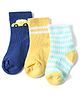Cute Walk by Babyhug Anti-Bacterial Ankle Length Striped Sock With Vehicle Design Pack of 3 - Yellow Blue & White
