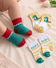 Cutewalk by Babyhug Anti-Bacterial Ankle Length Striped Socks With Dino Design Pack Of 3 - White