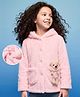 Mark & Mia Full Sleeves Fur Hoodie with Heart Print & Bear Applique - Pink