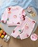 Mark & Mia Full Sleeves Co-Ords T-Shirt & Pyjama Winter Wear Night Suit with Tropical Print - Pink