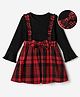 Mark & Mia Knit One Piece Full Sleeves Checked Dress with Bow Applique - Red