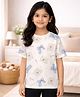 Anthrilo Cotton Blend Knit Half Sleeves Bow & Cat Printed Tee - White