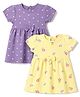 Babyhug Single Jersey Knit Half Sleeves Polka Dots & Floral Printed Frocks With Bow Applique Pack of 2 - Yellow & Purple