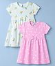 Babyhug Single Jersey Knit Half Sleeves Floral & Hearts Printed Frocks With Bow Applique Pack Of 2 - Pink & Light Green