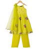 Pine Kids Georgette Woven Sleeveless Floral Embroidered Kurti Salwar Set With Dupatta - Lime Green