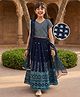 Pine Kids Georgette Woven Half Sleeves Floral Sequinned Choli & Lehenga Set With Dupatta - Navy Blue