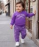Doodle Poodle Terry Knit Full Sleeves Winter Wear T-Shirt & Lounge Pant Set with Bow & Text Print - Lilac