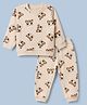 Doodle Poodle 100% Cotton Looper Terry Knit Full Sleeves Winter Wear Co-Ords Suit With Tiger Print - Beige