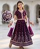 Pine Kids Woven Lehenga Choli and Dupatta with Half Sleeves and Floral Print - Violet