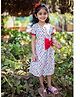 LITTLE INDIAN Cotton Woven Half Sleeves Elephant Printed Bow Applique Detailed Dress - White