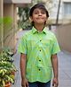 LITTLE INDIAN Cotton Woven Half Sleeves Lemon Printed Shirt - Green