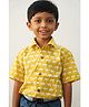 LITTLE INDIAN Cotton Woven Half Sleeves Elephant Printed Shirt - Yellow