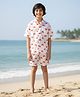 LITTLE INDIAN Cotton Woven Half Sleeves Crab Printed Coordinating Shirt & Shorts Set - White