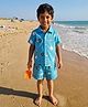 LITTLE INDIAN Cotton Woven Half Sleeves Animal Printed Coordinating Shirt & Shorts Set - Blue