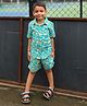 LITTLE INDIAN Cotton Woven Half Sleeves Sea Life Printed Coordinating Shirt & Shorts Set - Sea Green