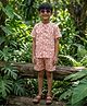 LITTLE INDIAN Cotton Woven Half Sleeves Monkey Printed Coordinating Shirt & Shorts Set - White