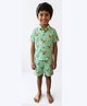 LITTLE INDIAN Cotton Woven Half Sleeves Fox Printed Coordinating Shirt & Shorts Set - Green