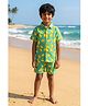 LITTLE INDIAN Cotton Woven Half Sleeves Mango Printed Coordinating Shirt & Shorts Set - Green